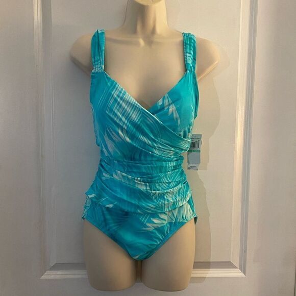 New Jantzen Teal Palm Slimming Swimsuit - Picture 6 of 14